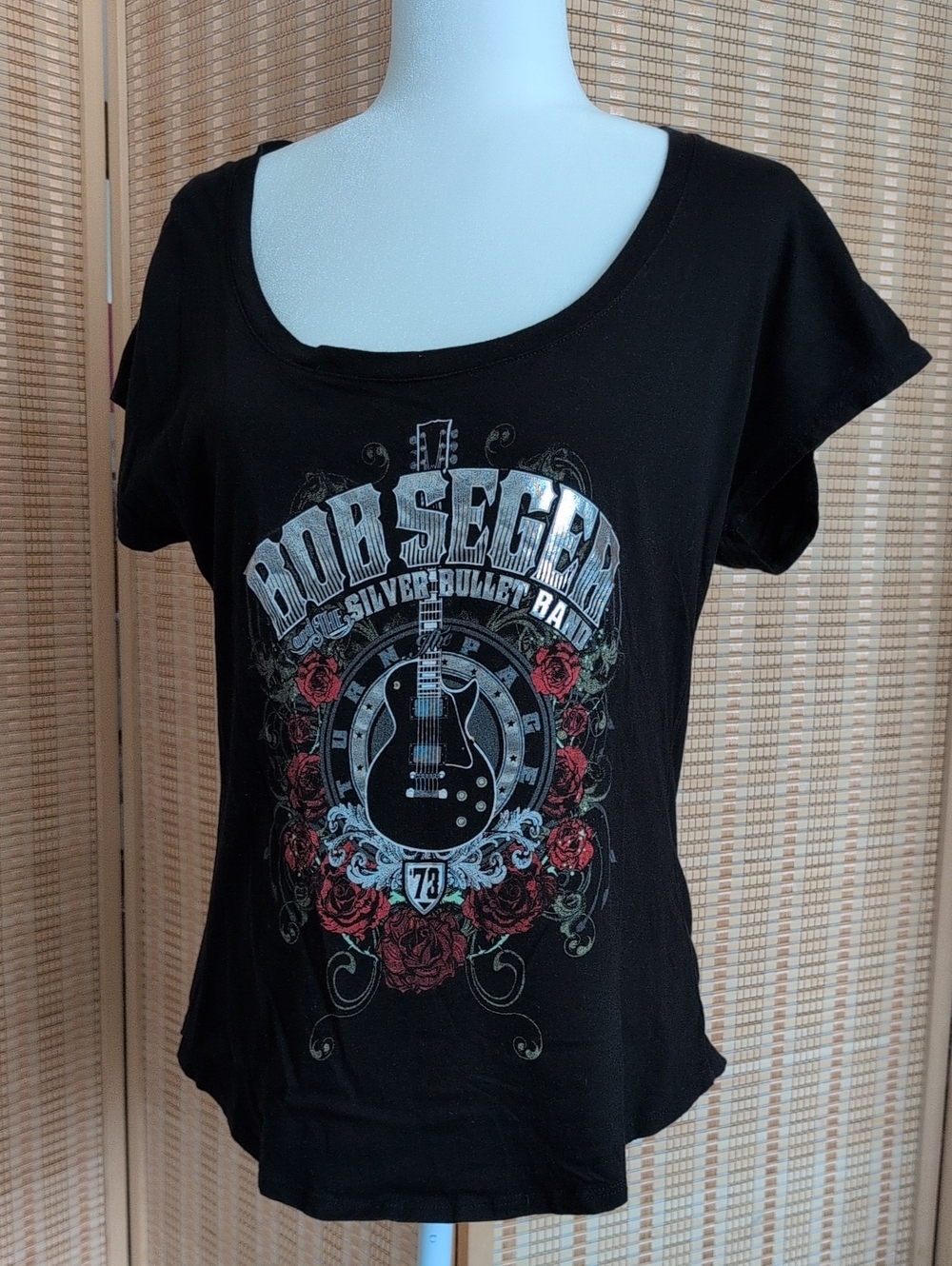 Bob Seger Black Graphic Scoop Neck Women's Tee 100% Cotton Made In USA